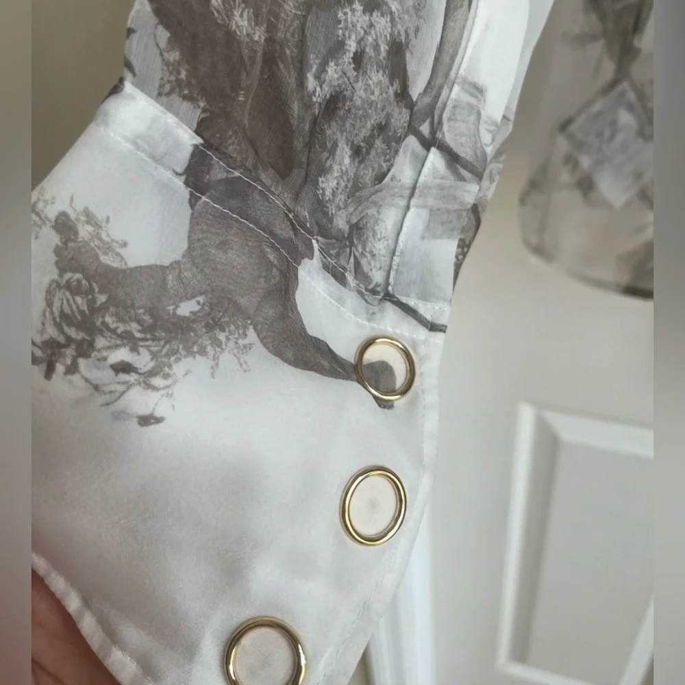 BURBERRY Amelie Bow neck Angel print Mulberry silk sheer long sleeve blouse - Picture 15 of 17